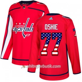 Män Ishockey Washington Capitals Tröja T.J. Oshie 77 Adidas 2017-2018 Röd USA Flag Fashion Authentic